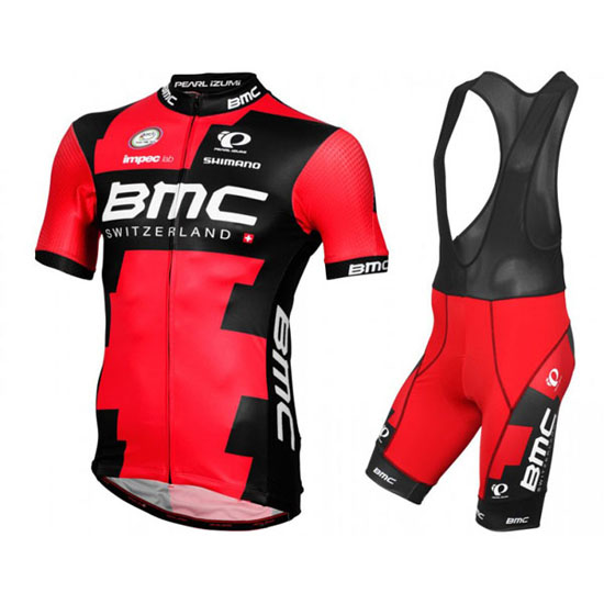 2016 Maillot BMC Tirantes Mangas Cortas Negro Y Rojo